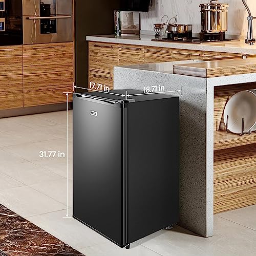 WANAI Mini Fridge with Freezer, 3.2Cu.Ft, Single Door Small Refrigerator, Energy-efficient, Low Noise, Mini fridge for Bedroom Dorm and Office, Black