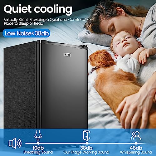 WANAI Mini Fridge with Freezer, 3.2Cu.Ft, Single Door Small Refrigerator, Energy-efficient, Low Noise, Mini fridge for Bedroom Dorm and Office, Black