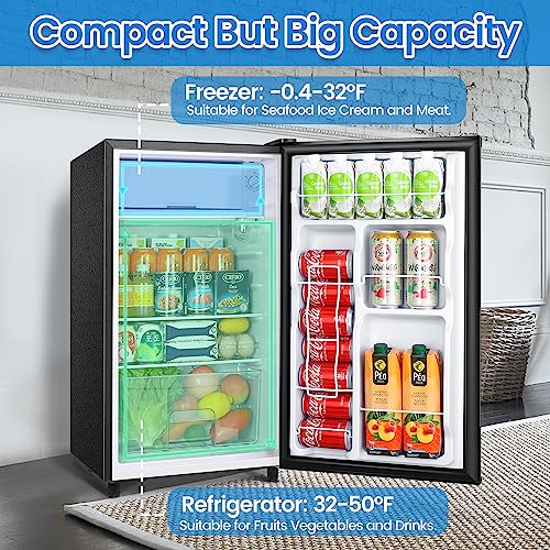 WANAI Mini Fridge with Freezer, 3.2Cu.Ft, Single Door Small Refrigerator, Energy-efficient, Low Noise, Mini fridge for Bedroom Dorm and Office, Black