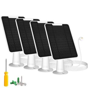 solar panel charger compatible with google nest camera outdoor & indoor (battery version), 5w solar power for google nest cam, ip65 weatherproof, w/secure wall mount & screwdriver, 13ft cable, 4 pack