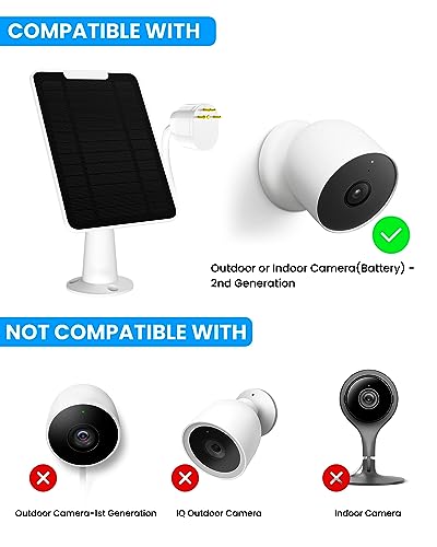 Solar Panel Charger Compatible with Google Nest Camera Outdoor & Indoor (Battery Version), 5W Solar Power for Google Nest Cam, IP65 Weatherproof, w/Secure Wall Mount & Screwdriver, 13ft Cable, 4 Pack