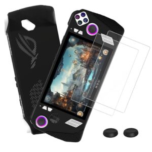 pakesi silicone case for asus rog ally 2023 release,handheld game console cover protector case with 2 thumb grip caps and 2 pack screen protectors - enhance your gaming experience(black)