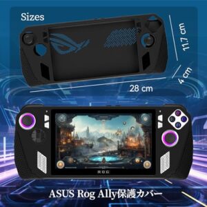 PAKESI Silicone Case for ASUS ROG Ally 2023 Release,Handheld Game Console Cover Protector Case with 2 Thumb Grip Caps and 2 Pack Screen Protectors - Enhance Your Gaming Experience(Black)