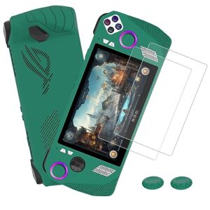 pakesi silicone case for asus rog ally 2023 release,handheld game console cover protector case with 2 thumb grip caps and 2 pack screen protectors - enhance your gaming experience(green)