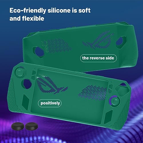 PAKESI Silicone Case for ASUS ROG Ally 2023 Release,Handheld Game Console Cover Protector Case with 2 Thumb Grip Caps and 2 Pack Screen Protectors - Enhance Your Gaming Experience(Green)