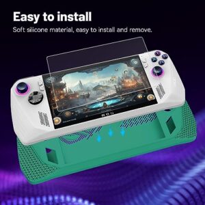 PAKESI Silicone Case for ASUS ROG Ally 2023 Release,Handheld Game Console Cover Protector Case with 2 Thumb Grip Caps and 2 Pack Screen Protectors - Enhance Your Gaming Experience(Green)