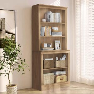 jahrstim bookshelves and bookcase floor standing 5 tier display shelves organizer and storage, 72in tall bookshelf for home office, living room, bed room, kitchen, oak