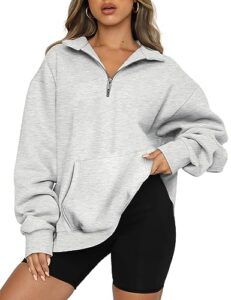 trendy queen womens half zip pullover oversized sweatshirts hoodies with pockets quarter zip long sleeve fleece jackets crewneck fall outfits cute preppy y2k winter clothes teen girls fashion 2023