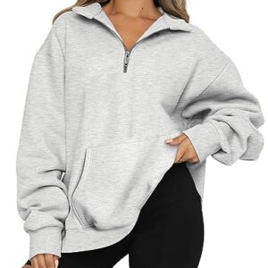 Trendy Queen Womens Half Zip Pullover Oversized Sweatshirts Hoodies with Pockets Quarter Zip Long Sleeve Fleece Jackets Crewneck Fall Outfits Cute Preppy Y2k Winter Clothes Teen Girls Fashion 2023