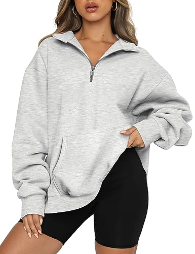 Trendy Queen Womens Half Zip Pullover Oversized Sweatshirts Hoodies with Pockets Quarter Zip Long Sleeve Fleece Jackets Crewneck Fall Outfits Cute Preppy Y2k Winter Clothes Teen Girls Fashion 2023