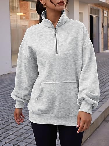 Trendy Queen Womens Half Zip Pullover Oversized Sweatshirts Hoodies with Pockets Quarter Zip Long Sleeve Fleece Jackets Crewneck Fall Outfits Cute Preppy Y2k Winter Clothes Teen Girls Fashion 2023