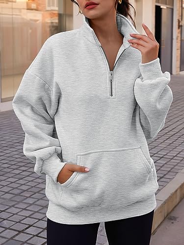 Trendy Queen Womens Half Zip Pullover Oversized Sweatshirts Hoodies with Pockets Quarter Zip Long Sleeve Fleece Jackets Crewneck Fall Outfits Cute Preppy Y2k Winter Clothes Teen Girls Fashion 2023