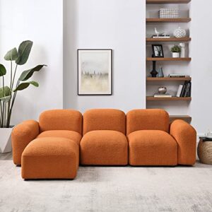 tmsan modular sectional sofa, convertible l shaped couch, 94.5" cloud couches for living room set, teddy fabric, orange
