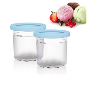 VRINO 2/4/6PCS Creami Pints and Lids, for Ninja Creami Cups,16 OZ Creami Pint Reusable,Leaf-Proof for NC301 NC300 NC299AM Series Ice Cream Maker,Blue-4PCS