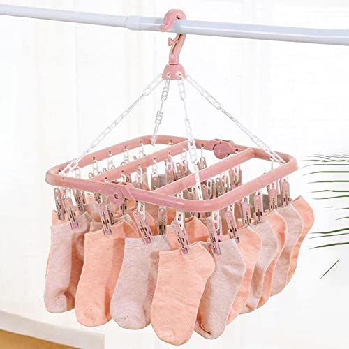 OQHAIR Underwear Drying Rack, Swivel Clip and Drip Hanger Clothes Hanger Drying Rack, Laundry Drying Rack Clothes Pegs with 32 Clips Foldable Stocking Rack