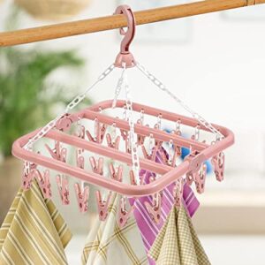 OQHAIR Underwear Drying Rack, Swivel Clip and Drip Hanger Clothes Hanger Drying Rack, Laundry Drying Rack Clothes Pegs with 32 Clips Foldable Stocking Rack