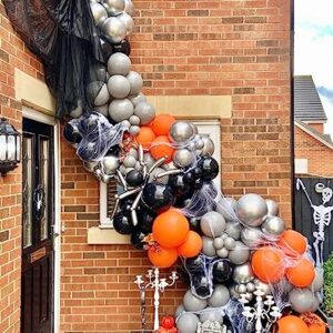 Bonropin 160Pcs Halloween Balloon Garland Arch kit with Black White Orange Silver Agate Balloons for Halloween Day Party Background Decorations