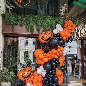 Bonropin 160Pcs Halloween Balloon Garland Arch kit with Black White Orange Silver Agate Balloons for Halloween Day Party Background Decorations