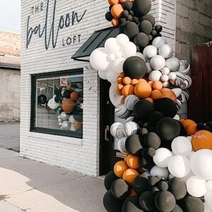 Bonropin 160Pcs Halloween Balloon Garland Arch kit with Black White Orange Silver Agate Balloons for Halloween Day Party Background Decorations