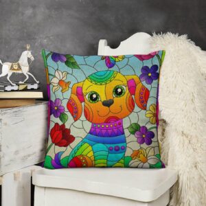 cute puppy colorful butterfly throw pillow covers 18×18 pillowcases set of 2 rainbow dog linen decorative square pillowcase cushion covers standard size for sofa couch outdoor bed pillow protectors