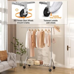 HYSEYY Clothes Rack, Heavy Duty Clothes Rack Load 450 LBS, Standing Clothing Rack with Shelves & Wheels, Garment Racks for Hanging Clothes Adjustable Collapsible Rolling Clothes