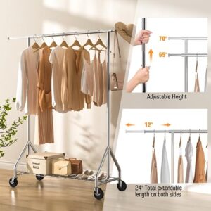 HYSEYY Clothes Rack, Heavy Duty Clothes Rack Load 450 LBS, Standing Clothing Rack with Shelves & Wheels, Garment Racks for Hanging Clothes Adjustable Collapsible Rolling Clothes