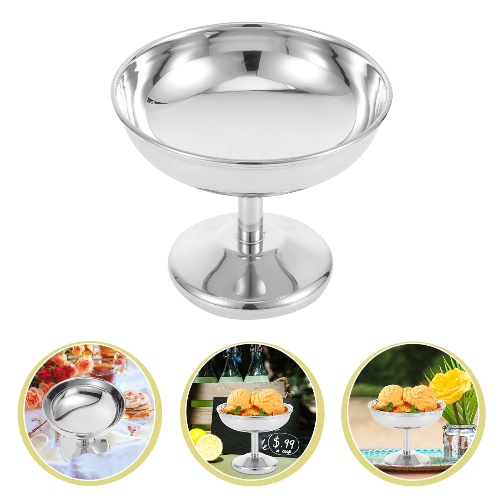 Housoutil Dessert Cup Reusable Footed Dessert Bowl Stainless Steel Ice Cream Cup Trifle Dish for Dessert Ice Cream Trifle Parfait Sundae Nuts Yogurt Smoothie Pudding Cocktail Drinks