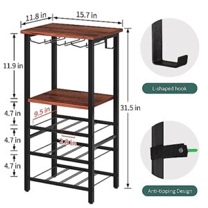 Yoobure Wine Rack Freestanding Floor with Glass Holder Wine Racks for Floor 12 Bottles Wine Bar Rack, Wine Holder Stand with Wood Tabletop 3-Tier Wine Table with Rack for Home Bar Kitchen Living Room