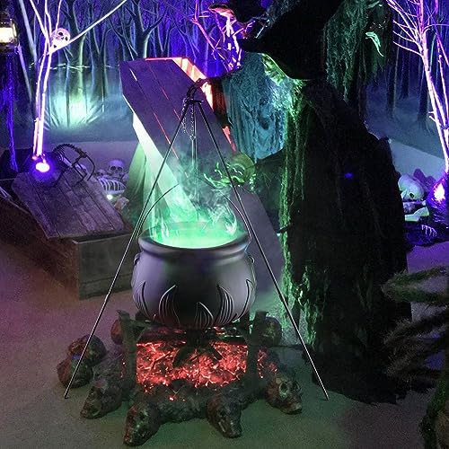 Halloween Decorations Outdoor - Large Cauldron Halloween Decor on Tripod with Timer Lights - Black Plastic Cauldron Witches Halloween Decorations for Porch Yard Outdoor