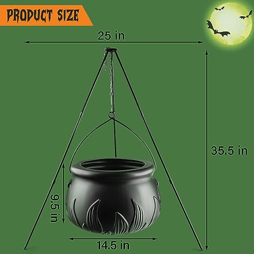 Halloween Decorations Outdoor - Large Cauldron Halloween Decor on Tripod with Timer Lights - Black Plastic Cauldron Witches Halloween Decorations for Porch Yard Outdoor