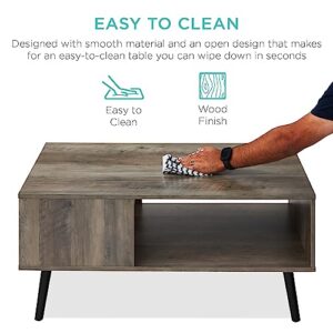 Best Choice Products Wooden Mid-Century Modern Coffee Table, Accent Furniture for Living Room, Indoor, Home Décor w/Open Storage Shelf, Wood Grain Finish - Gray Oak