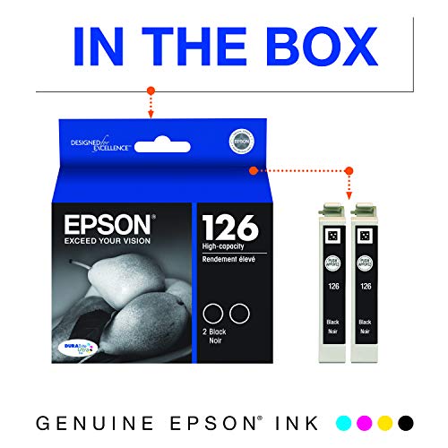 Epson T126120-D2 DURABrite Ultra Black Dual Pack High Capacity Cartridge Ink & T126 DURABrite Ultra Ink Standard Capacity Yellow Cartridge (T126420-S) for Select Stylus and Workforce Printers