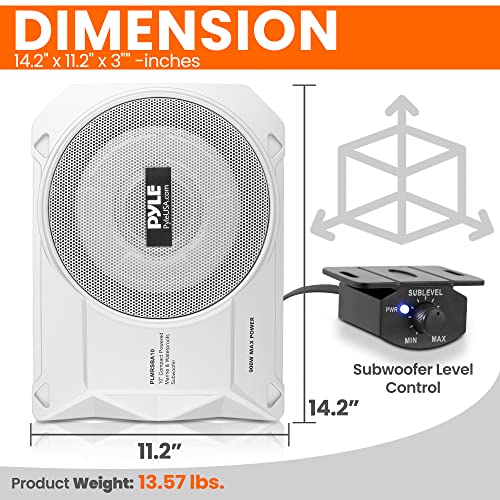 PyleUsa 10-Inch Low-Profile Amplified Subwoofer System & Marine Bluetooth Stereo Radio - 12v Single DIN Style Boat in Dash Radio Receiver System (White)