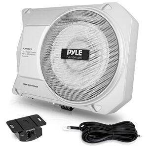 PyleUsa 10-Inch Low-Profile Amplified Subwoofer System & Marine Bluetooth Stereo Radio - 12v Single DIN Style Boat in Dash Radio Receiver System (White)