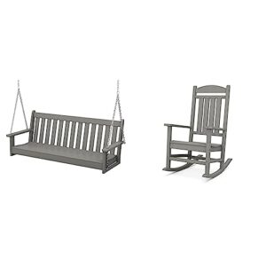 polywood gns60gy vineyard 60" swing, slate grey & r100gy presidential outdoor rocking chair, slate grey