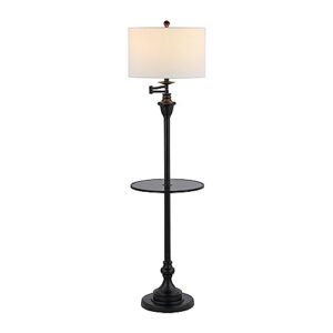 jonathan y jyl3055d cora 60" metal/glass led side table and floor lamp, contemporary,transitional for bedroom, living room, office, kids room, college dorm, bookcase, led bulb included, black