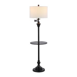 JONATHAN Y JYL3055D Cora 60" Metal/Glass LED Side Table and Floor Lamp, Contemporary,Transitional for Bedroom, Living Room, Office, Kids Room, College Dorm, Bookcase, LED Bulb Included, Black