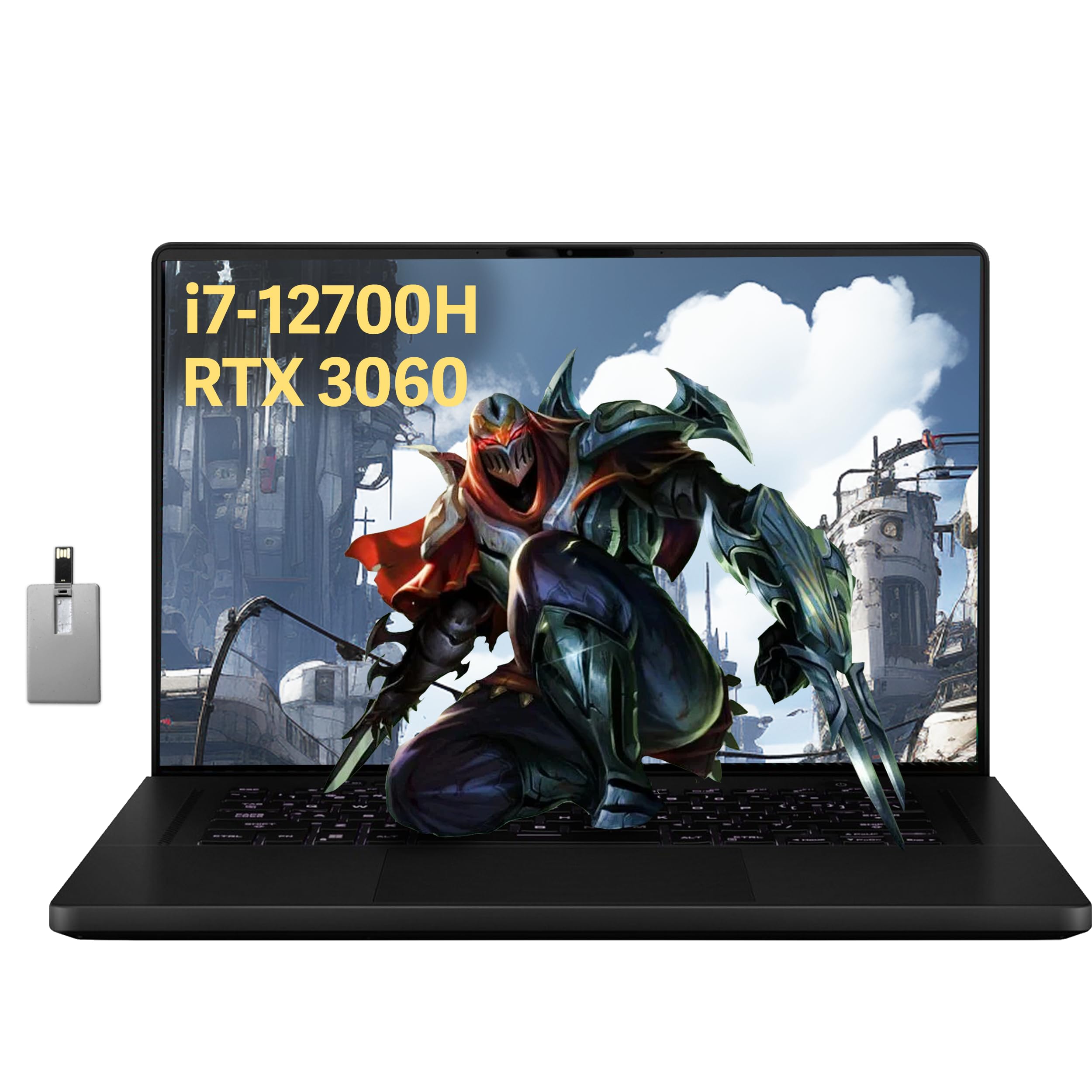 Asus ROG Zephyrus Gaming Laptop, 16/'' FHD+ 165Hz Display, Intel Core i7-12700H, 16GB DDR5 RAM, 512GB PCIe SSD, RGB Backlit Keyboard, NVIDIA GeForce RTX 3060, Win 11 Pro, WiFi 6, Black, 32GB USB Card