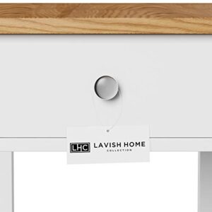 Lavish Home 2-Toned Slim Narrow End Table with Drawer and Storage Shelf Nightstand for Bedroom, Living Room or Entryway, White and Oak