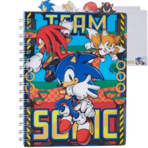 innovative designs sonic the hedgehog tab journal notebook, spiral bound, 96 lined pages, 8 x 7 inches, blue