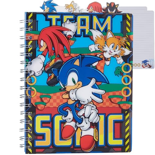 Innovative Designs Sonic the Hedgehog Tab Journal Notebook, Spiral Bound, 96 Lined Pages, 8 x 7 inches, Blue