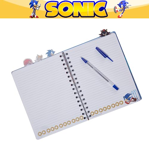 Innovative Designs Sonic the Hedgehog Tab Journal Notebook, Spiral Bound, 96 Lined Pages, 8 x 7 inches, Blue