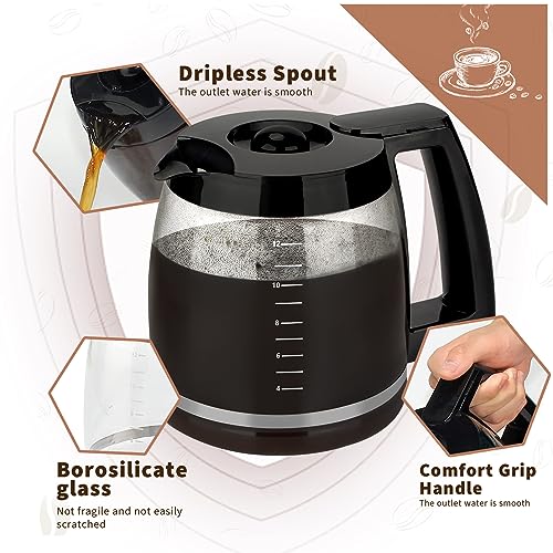 Replacement Glass Carafe with Lids for Cuisinart Coffee Maker, DCC-3200P1, DCC-2200, DCC-2600, DCC-2800, DCC-3200, DCC-3200BKS, DCC-3200W