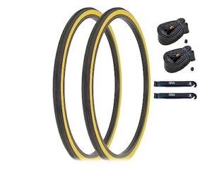 cyclez 26" x 1 3/8 bicycle tire kit classic black/gumwall style, includes 2x inner tubes and 2x premium tire lever tools replacement kit for road or touring bicycles