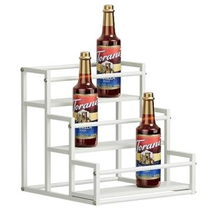 zgo 3 tier coffee syrup rack for coffee bar, water bottle organizer for cabinet, simple syrup bottles coffee station organizer for countertop, coffee bar accessories and organizer(white)