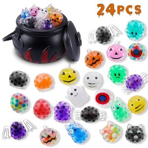 xutengy 5.5" halloween cauldron with 24 pcs mochi squishy toys，halloween mini kawaii squeeze toys for for kids girls boys halloween party favors trick or treat bags gifts，school classroom rewards