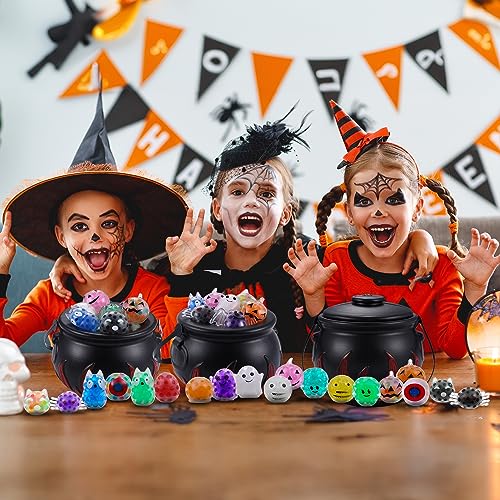 xutengy 5.5" Halloween Cauldron with 24 Pcs Mochi Squishy Toys，Halloween Mini Kawaii Squeeze Toys for for Kids Girls Boys Halloween Party Favors Trick or Treat Bags Gifts，School Classroom Rewards