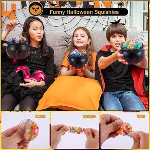 xutengy 5.5" Halloween Cauldron with 24 Pcs Mochi Squishy Toys，Halloween Mini Kawaii Squeeze Toys for for Kids Girls Boys Halloween Party Favors Trick or Treat Bags Gifts，School Classroom Rewards