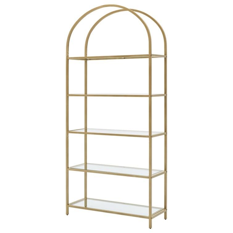 Steel Bookcase 5 Shelves 2 Colors Black, Gold Independent Bookcase, Display Shelf, 72.2'' HX 32.7'' WX 11.9'' D. (Gold)