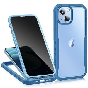 privacy case compatible for iphone 14 pro, anti-peep full body case, front & back tempered glass full screen coverage, 360 full protective anti-spy shockproof phone case for iphone 14 pro, blue